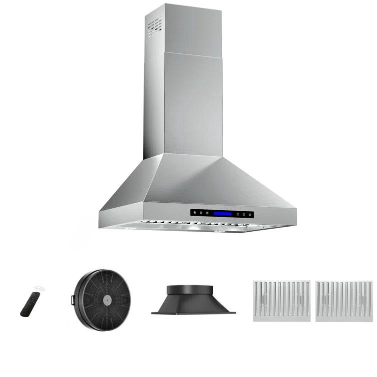 Fuhuoso 36 in. 900CFM Convertible Wall Mount Range Hood with 4 Lights,Remote,Touch Control,Long-term Warranty in Stainless Steel