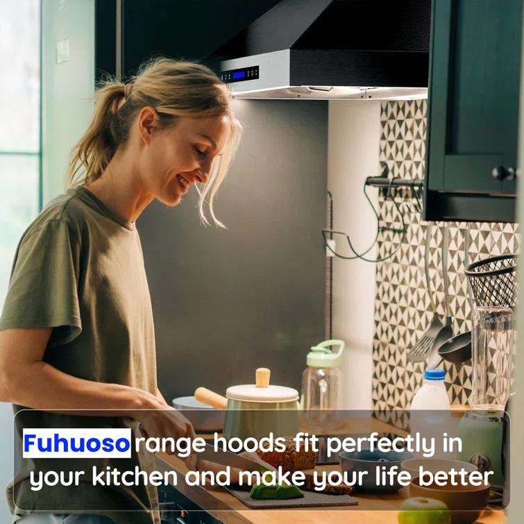 Fuhuoso 36 in. 900CFM Convertible Wall Mount Range Hood with 4 Lights,Remote,Touch Control,Long-term Warranty in Stainless Steel