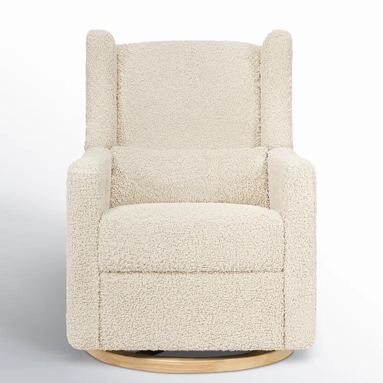 Babyletto Kiwi Almond Teddy Loop Nursery Power Glider Recliner Chair with Light Wood Base