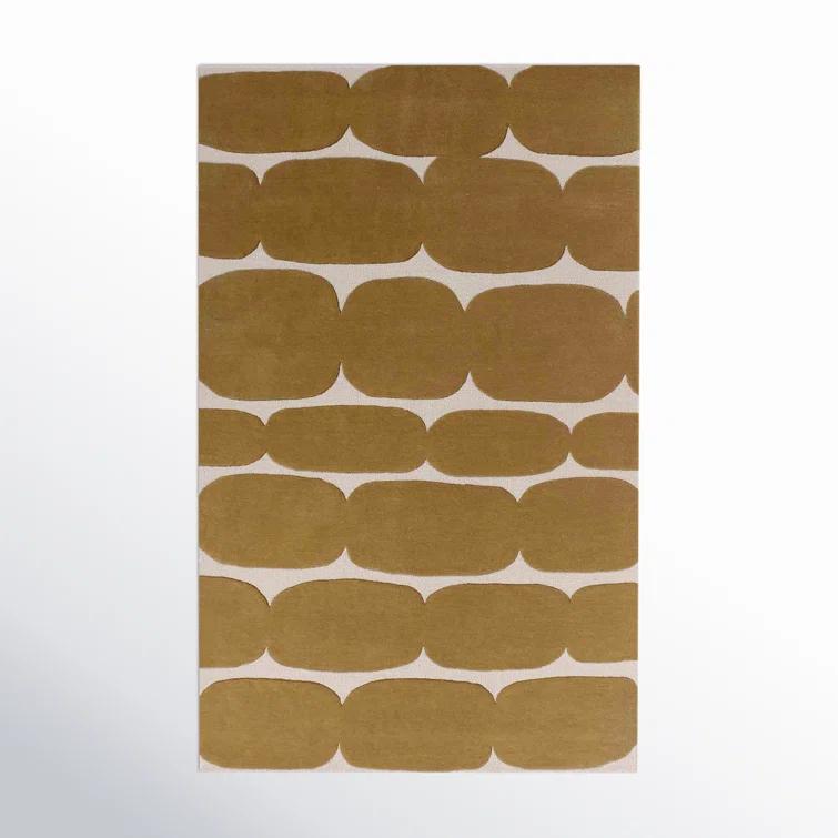Ivory and Mustard Yellow Hand-Tufted Wool Rug, 6' x 9'