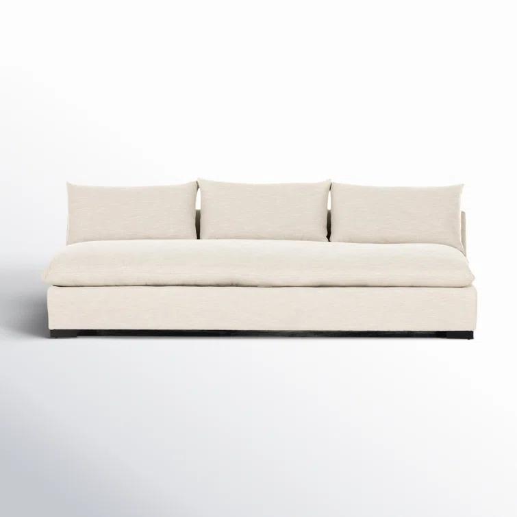 Ashby Oatmeal Armless Sofa with Espresso Wood Base