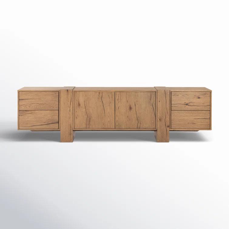 Rustic Amber Oak Media Console with Cabinet