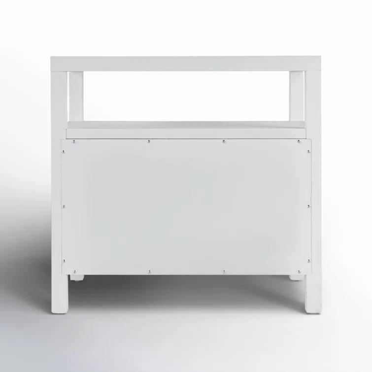 Textured White Acacia Wood 2-Drawer Nightstand with Open Shelf