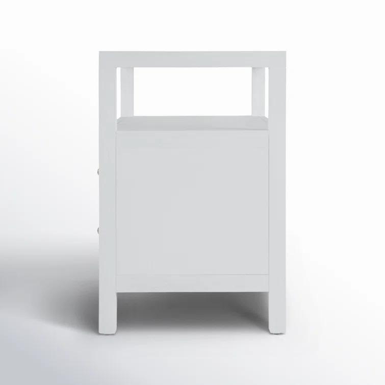 Textured White Acacia Wood 2-Drawer Nightstand with Open Shelf