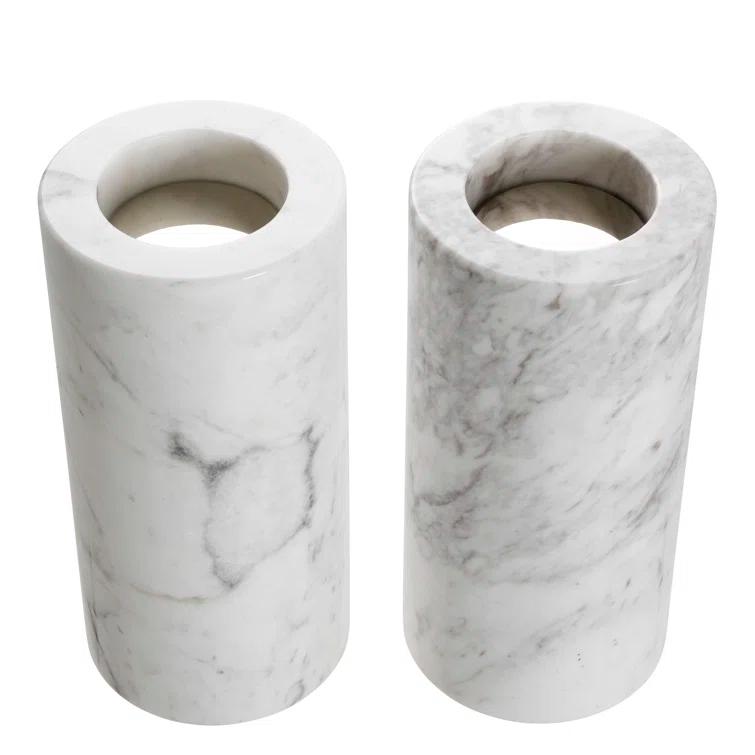 White Marble Tealight Holders with Black Veins, Set of 2