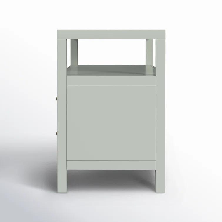 Sage Green Acacia Wood 2-Drawer Nightstand with Open Shelf