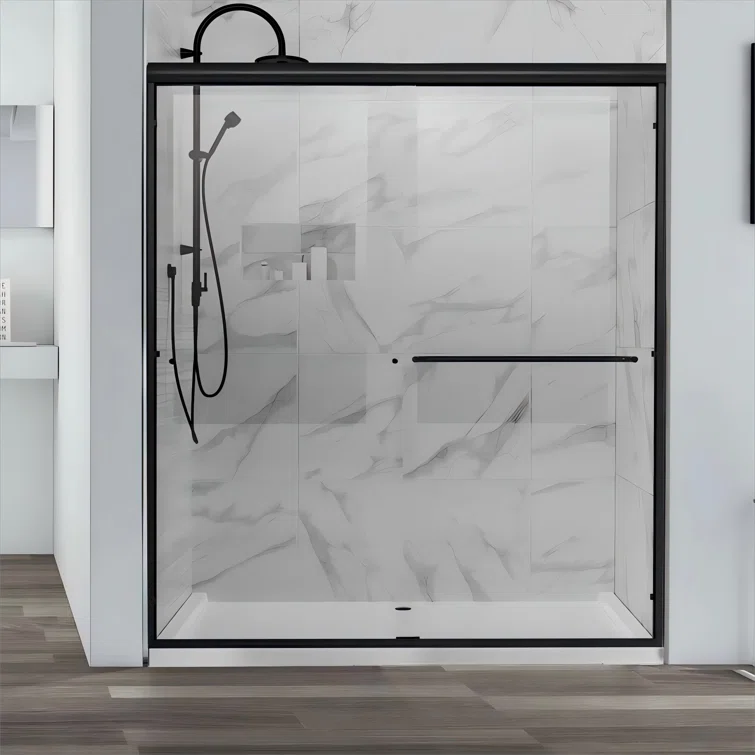 60" W X 70" H Semi- Frameless Double Sliding Bathroom Shower Door With Clear Glass