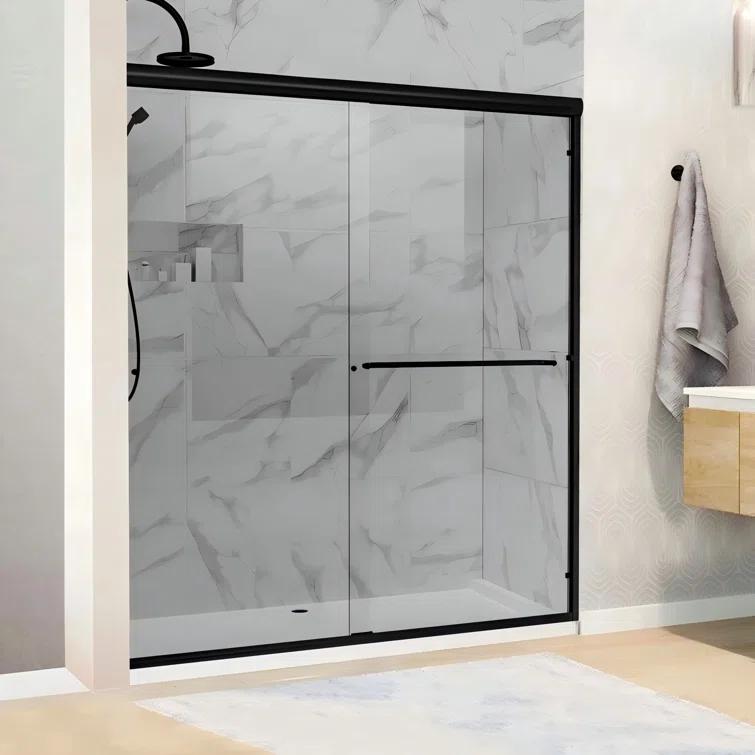 60" W X 70" H Semi- Frameless Double Sliding Bathroom Shower Door With Clear Glass
