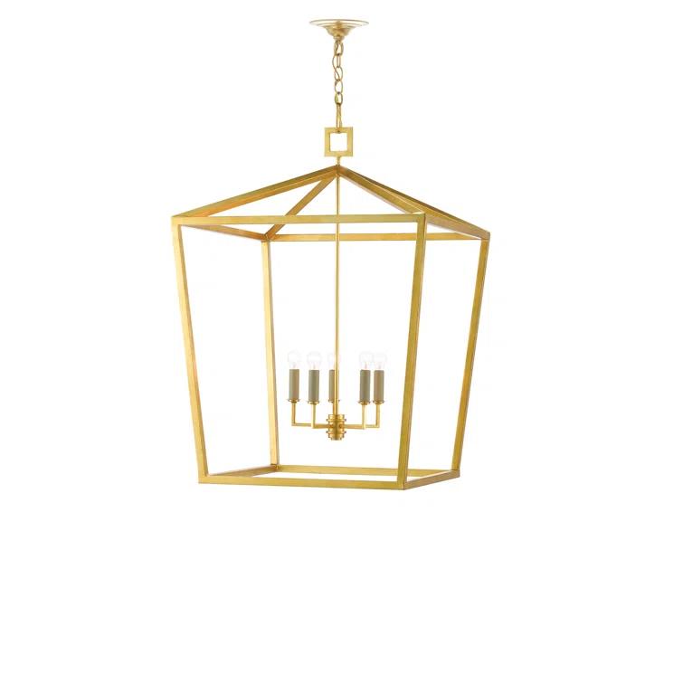 Gold Leaf Contemporary 5-Light Metal Lantern Chandelier