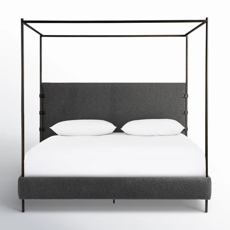 Knoll Charcoal Queen Upholstered Canopy Bed with Metal Frame