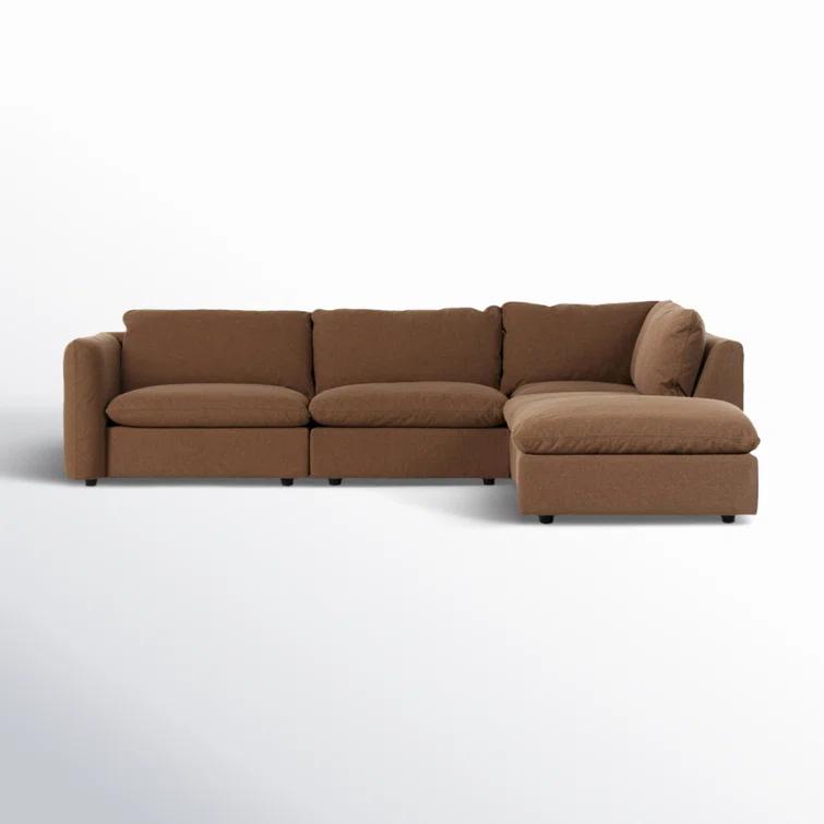 Verbena 4-Piece Sectional Sofa With Ottoman - Brown Performance Linen / Right-Facing