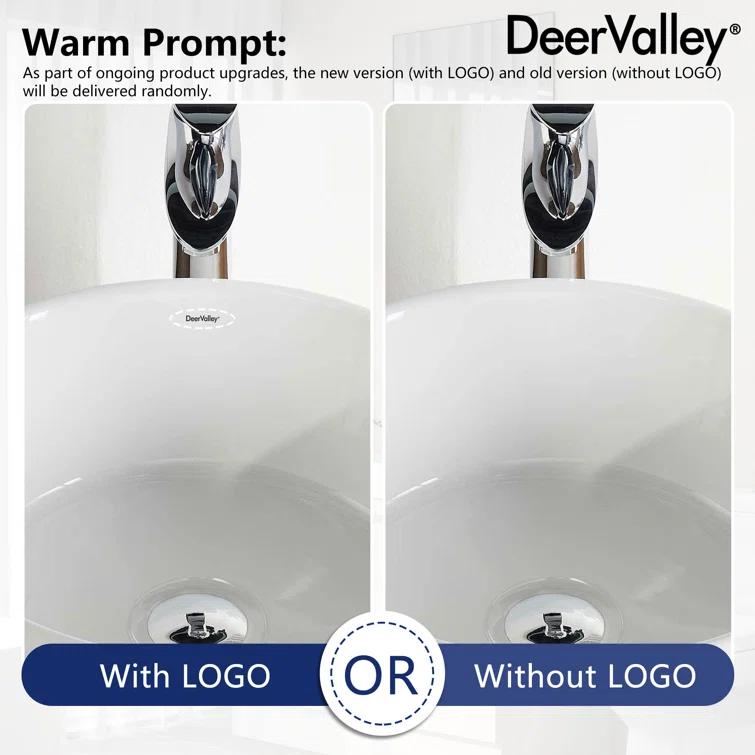 DeerValley Symmetry 16" Circular/Round White Vitreous Vessel Bathroom Sink