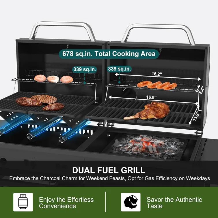 Brand-man Propane Gas Grill And Charcoal Grill Combo,grill And Griddle Combo Dual Fuel Bbq Grill With Dual Lids For Outdoor Barbecue