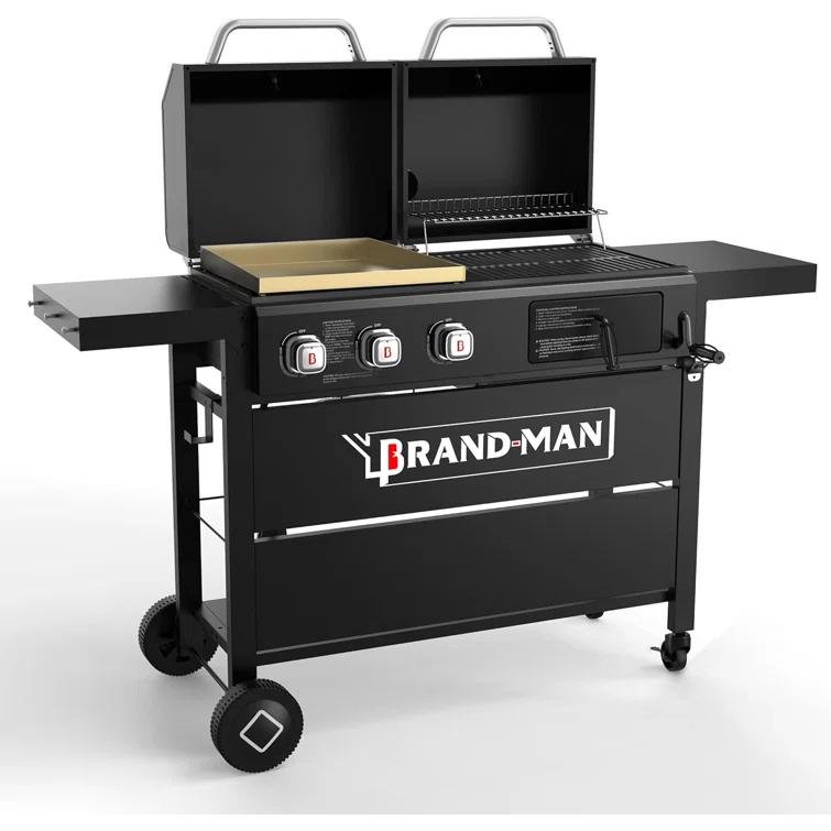Brand-man Propane Gas Grill And Charcoal Grill Combo,grill And Griddle Combo Dual Fuel Bbq Grill With Dual Lids For Outdoor Barbecue