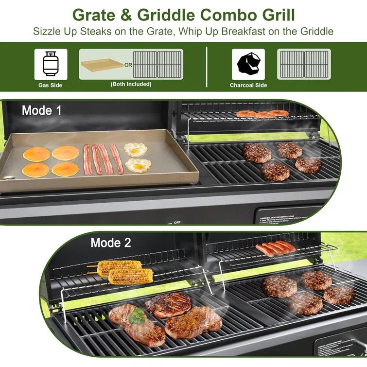 Brand-man Propane Gas Grill And Charcoal Grill Combo,grill And Griddle Combo Dual Fuel Bbq Grill With Dual Lids For Outdoor Barbecue