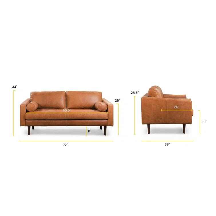 Napa 72'' Full-Grain Genuine Italian Leather Sofa