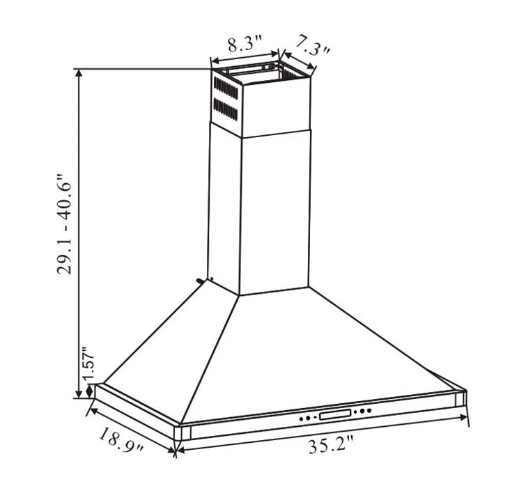 W103B Series 36" 500 CFM Convertible Wall Mount Range Hood in Stainless Steel With Filter Included