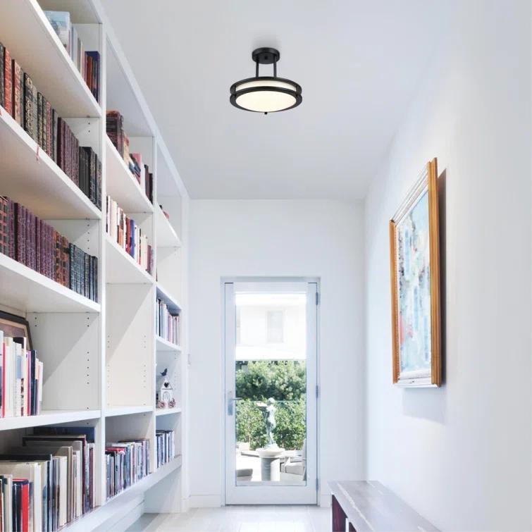 12 Inch, 15 Watt LED Indoor Semi Flush Mount Ceiling Fixture with Color Temperature Selection, Frosted Acrylic Shade
