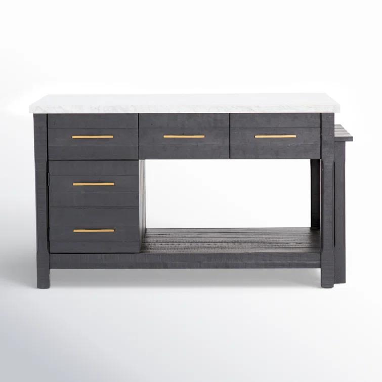 Elegant Black Acacia and White Marble 60" Kitchen Island