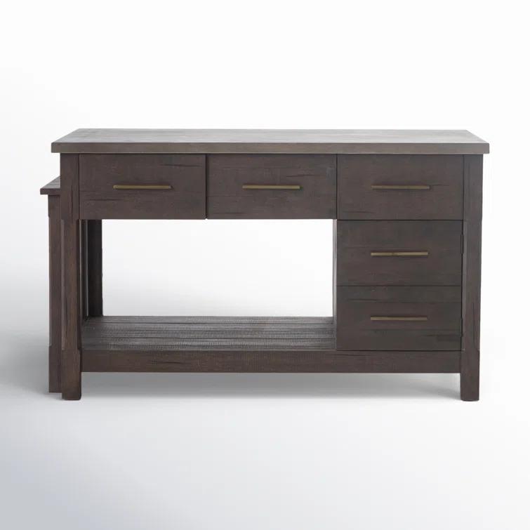 Acacia Wood Brown Rectangular Kitchen Island with Concrete Top