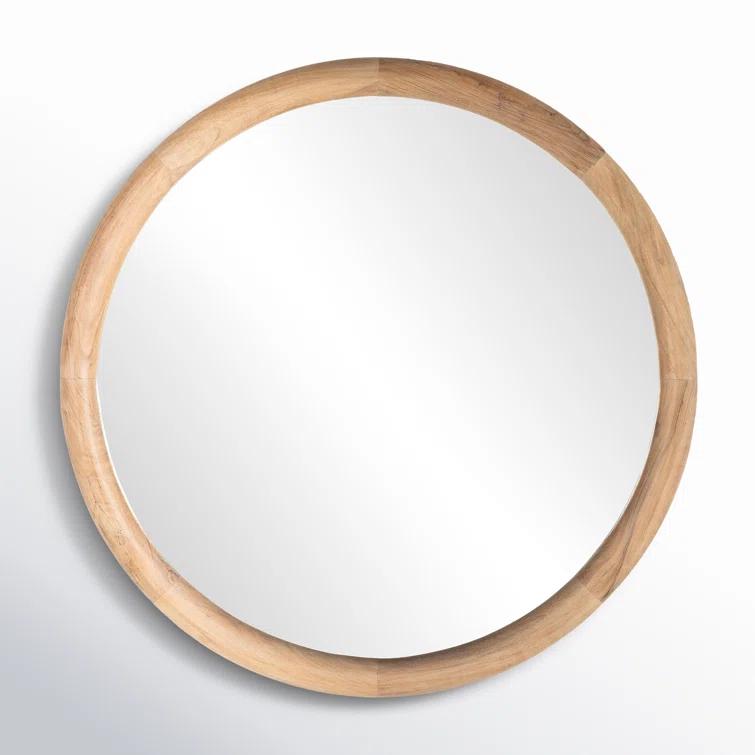 Whitewash Acacia Round Wood Wall Mirror