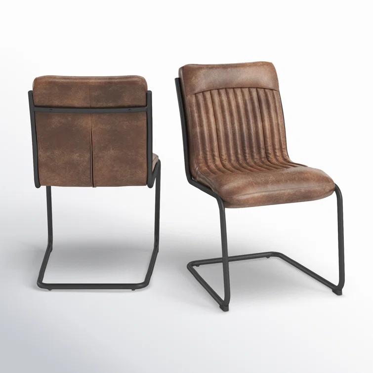 Ansel Transitional Leather Upholstered Side Chair in Light Brown
