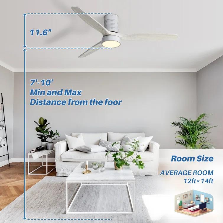 Ivy Bronx Kemp 52'' 3 -Blade LED Flush Mount Ceiling Fan with Remote Control and Light Kit Included