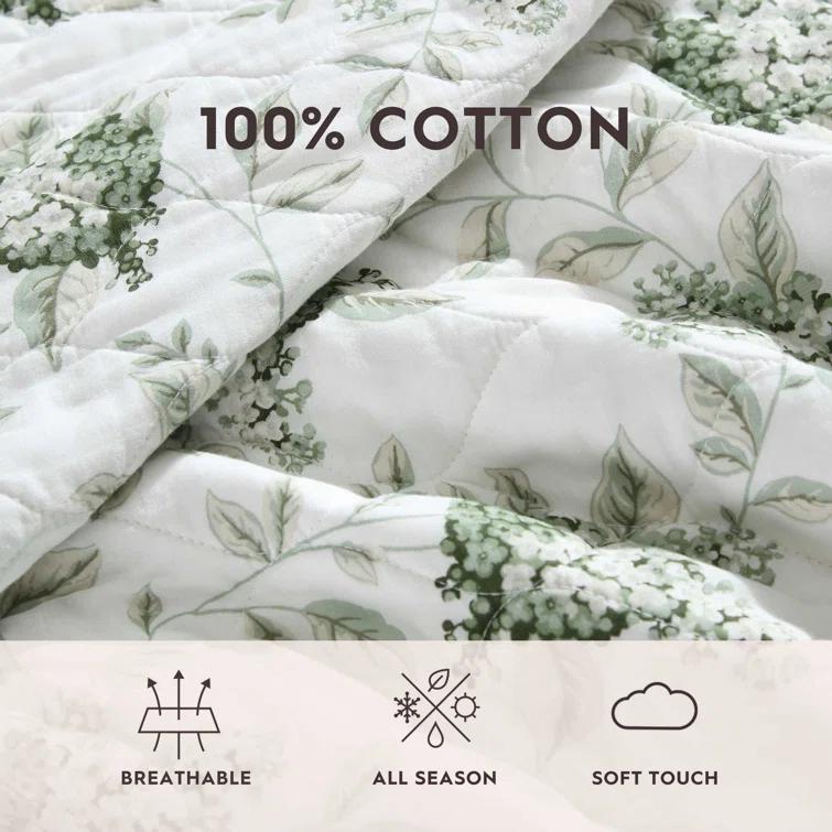 Laura Ashley Laura Ashley Portland Floral Cotton Reversible Green Quilt Set