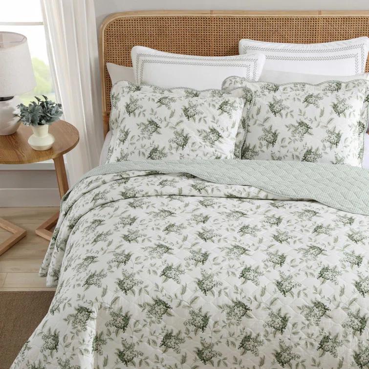 Laura Ashley Laura Ashley Portland Floral Cotton Reversible Green Quilt Set