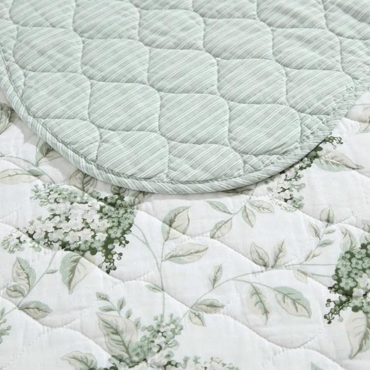 Laura Ashley Laura Ashley Portland Floral Cotton Reversible Green Quilt Set