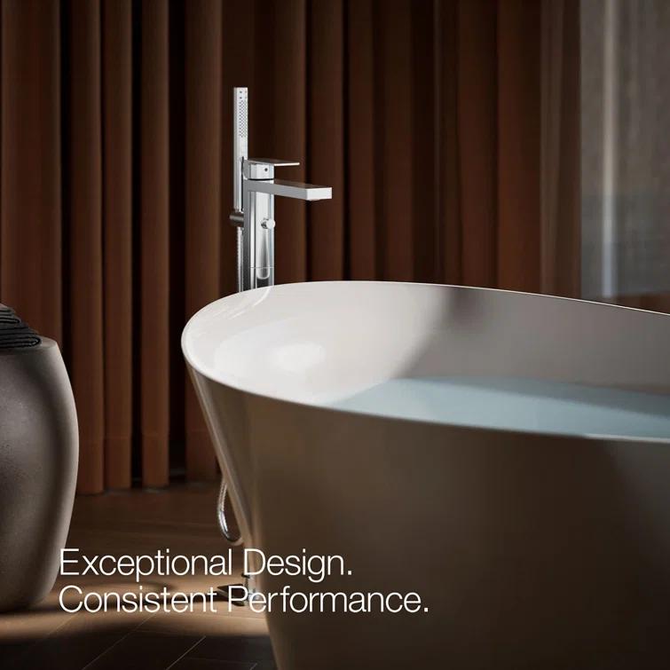 Parallel Floor-Mount Bath Filler Trim With Handshower