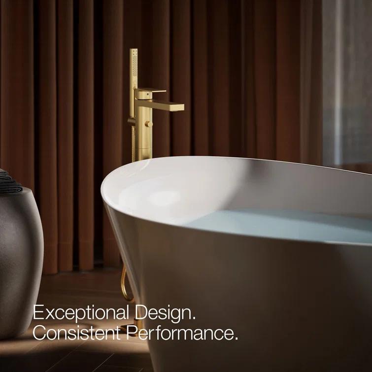 Parallel Floor-Mount Bath Filler Trim With Handshower