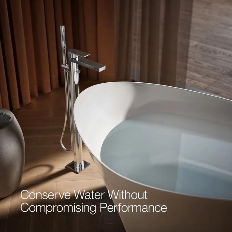 Parallel Floor-Mount Bath Filler Trim With Handshower