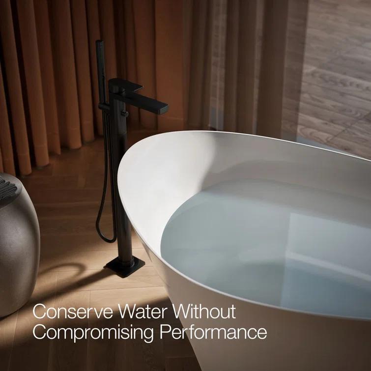 Parallel Floor-Mount Bath Filler Trim With Handshower