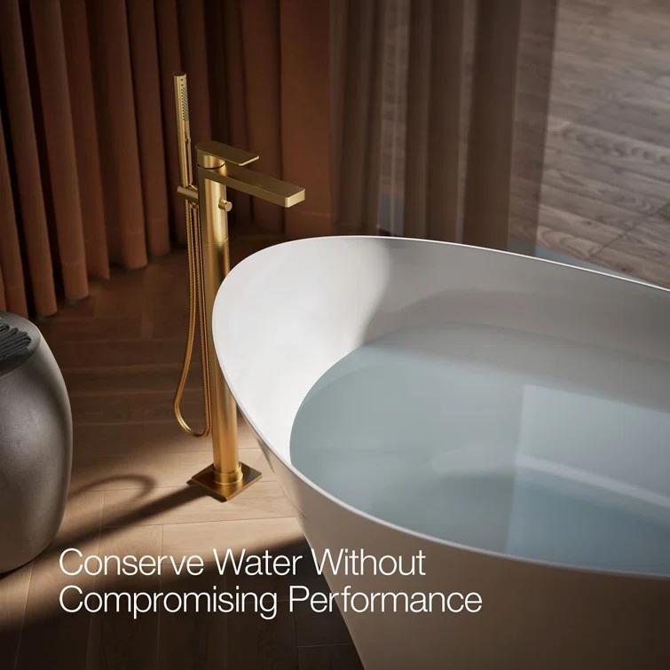 Parallel Floor-Mount Bath Filler Trim With Handshower