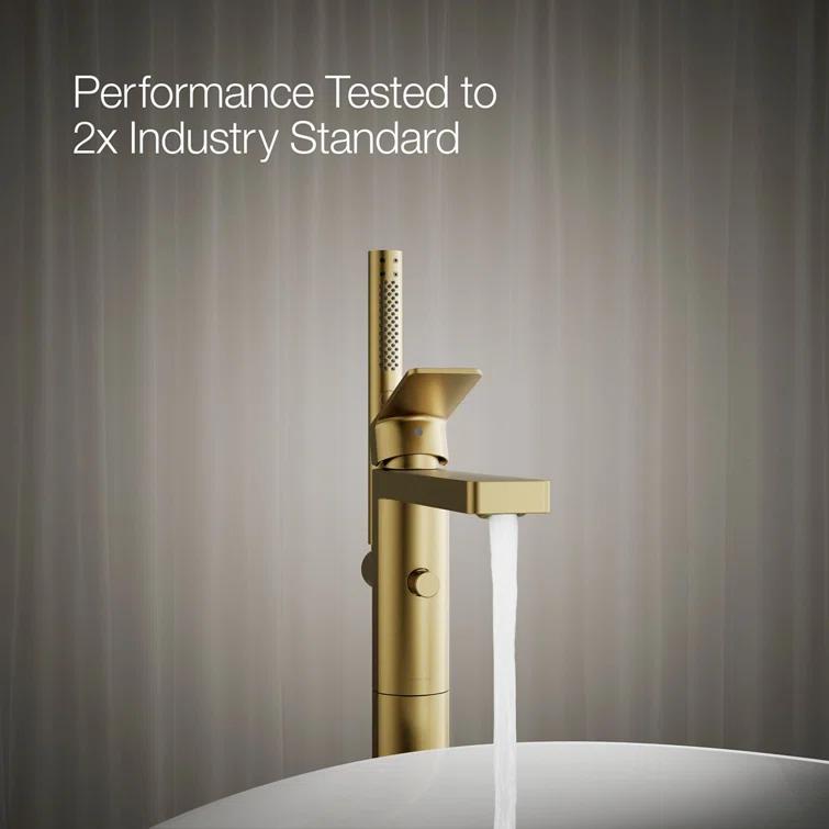 Parallel Floor-Mount Bath Filler Trim With Handshower