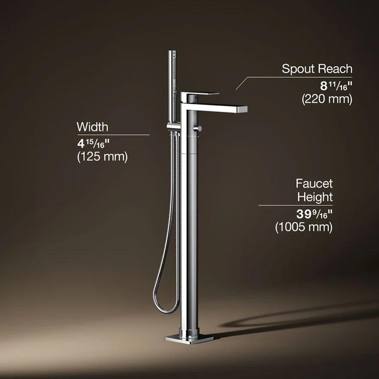 Parallel Floor-Mount Bath Filler Trim With Handshower