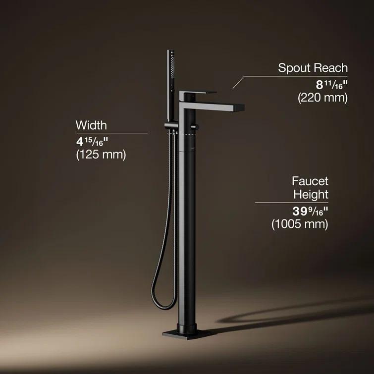 Parallel Floor-Mount Bath Filler Trim With Handshower