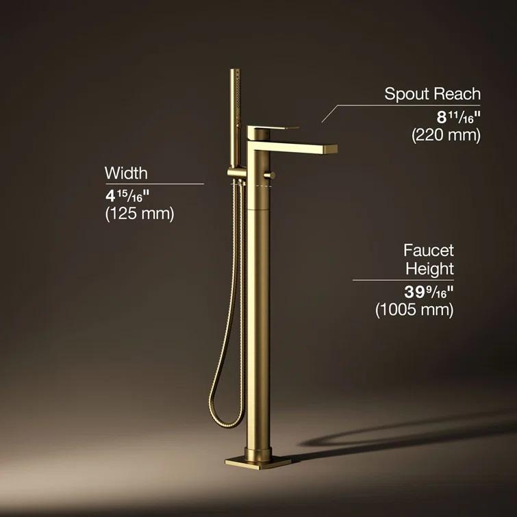 Parallel Floor-Mount Bath Filler Trim With Handshower