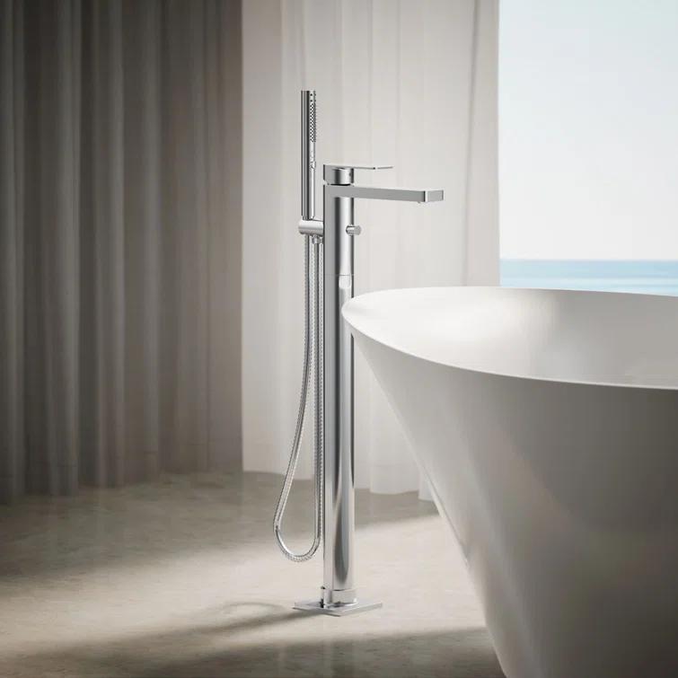 Parallel Floor-Mount Bath Filler Trim With Handshower