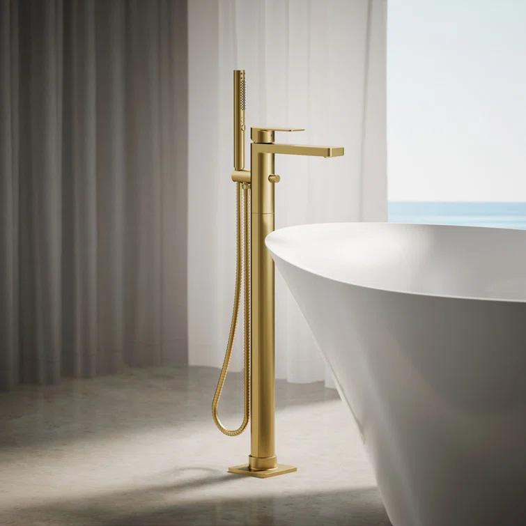 Parallel Floor-Mount Bath Filler Trim With Handshower