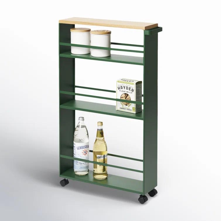 Tower Yamazaki Home Rolling Slim Storage Three Tier Utility Cart With Handle, Steel, Handle, Wheels