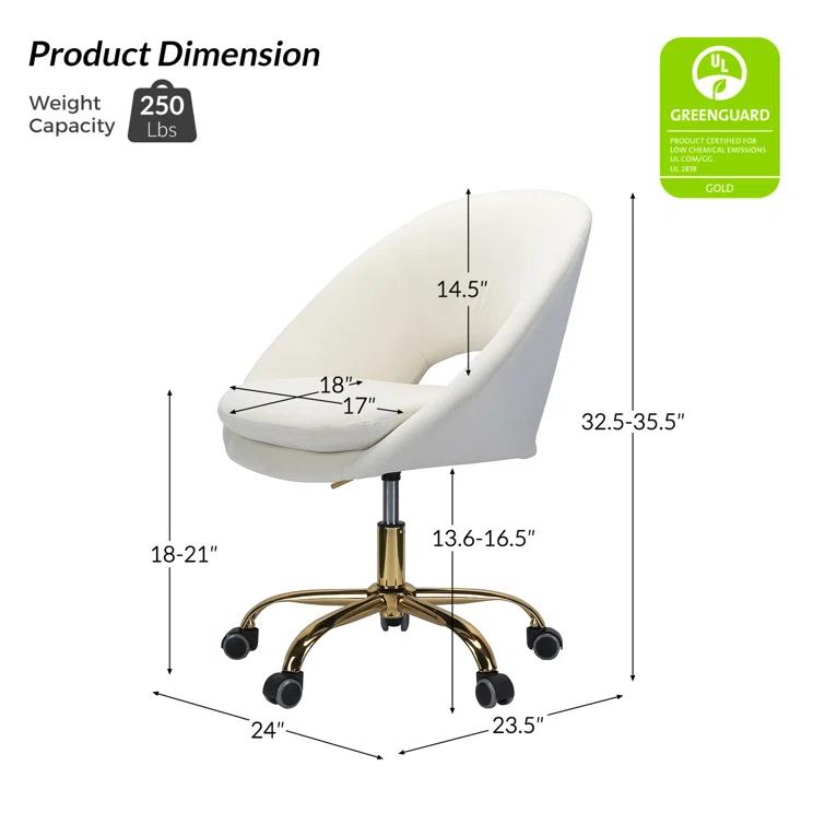Louise Velvet Modern Task Chair with Ergonomic Design