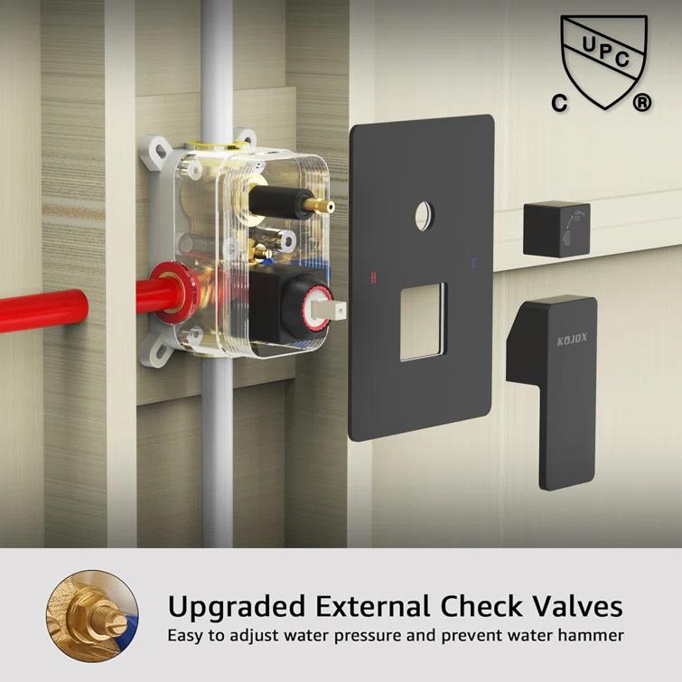 12" Black Rain Shower System With Handheld, Mixer Combo Set, Wall Mounted Faucet & Trim Kit