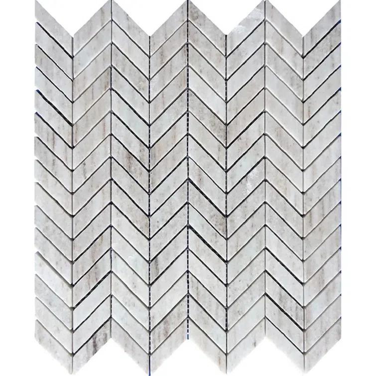 Mirage 11 X 13 In. Polished Frosted White With Gray Vein Marble Mosaic Chevron Wall And Floor Tile (4.9 Sq Ft/Case) - 5 Pack