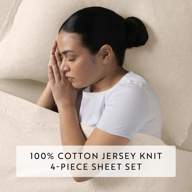 4 Piece 100% Cotton Jersey Knit Sheet Sets