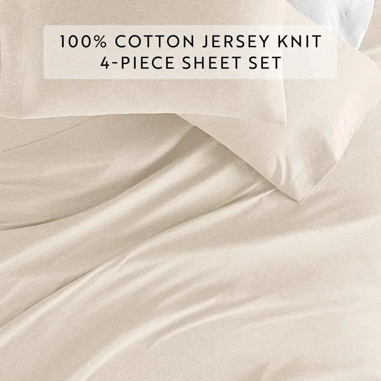 4 Piece 100% Cotton Jersey Knit Sheet Sets