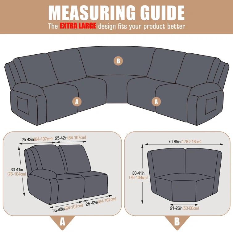 5-Pieces Recliner Corner Sectional Sofa Slipcovers- Oversized Box Cushion Reclining Sofa Covers for L Shaped Couch with Pockets ( 5 Seater)