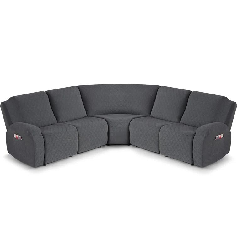 5-Pieces Recliner Corner Sectional Sofa Slipcovers- Oversized Box Cushion Reclining Sofa Covers for L Shaped Couch with Pockets ( 5 Seater)