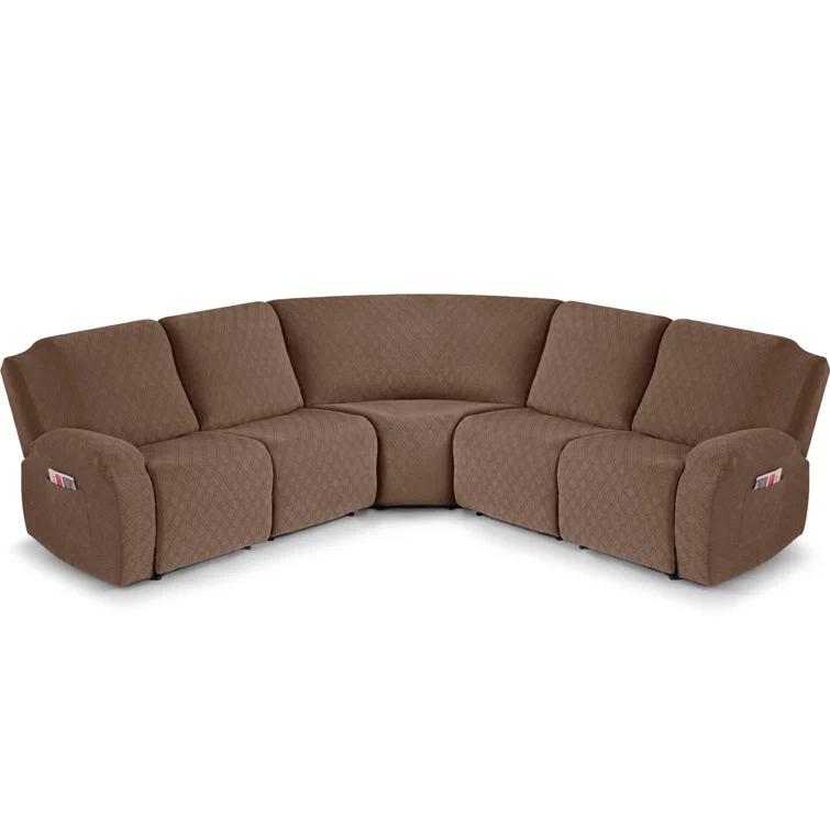 5-Pieces Recliner Corner Sectional Sofa Slipcovers- Oversized Box Cushion Reclining Sofa Covers for L Shaped Couch with Pockets ( 5 Seater)